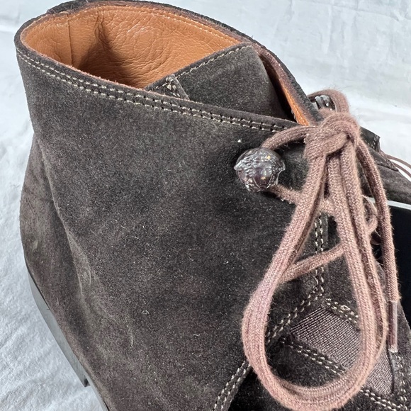 GIANNI VERSACE Authentic Brown Suede Leather Medusa Ankle Boots Size 8.5 US - Picture 11 of 12